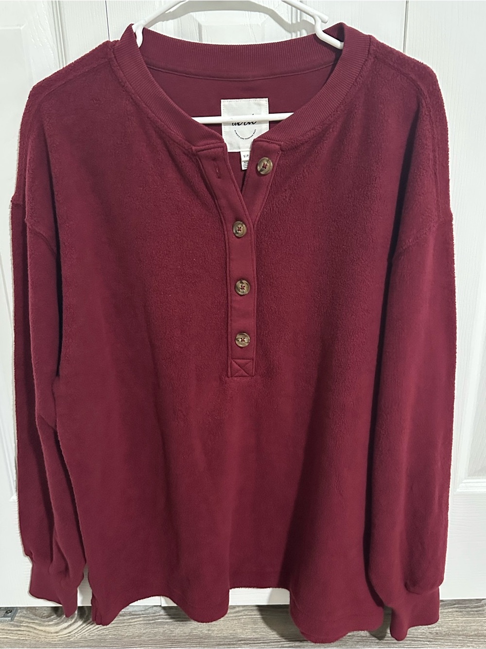 aerie Deep Wine Button-Up Fleece Henley Sweatshirt